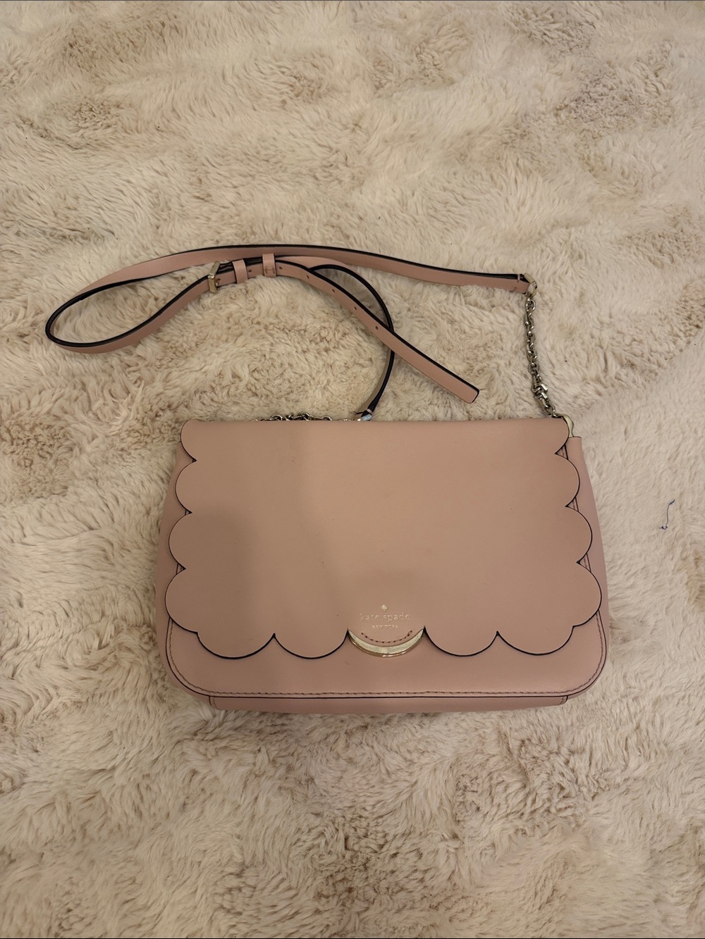 kate spade pale blush scallop flap leather crossbody